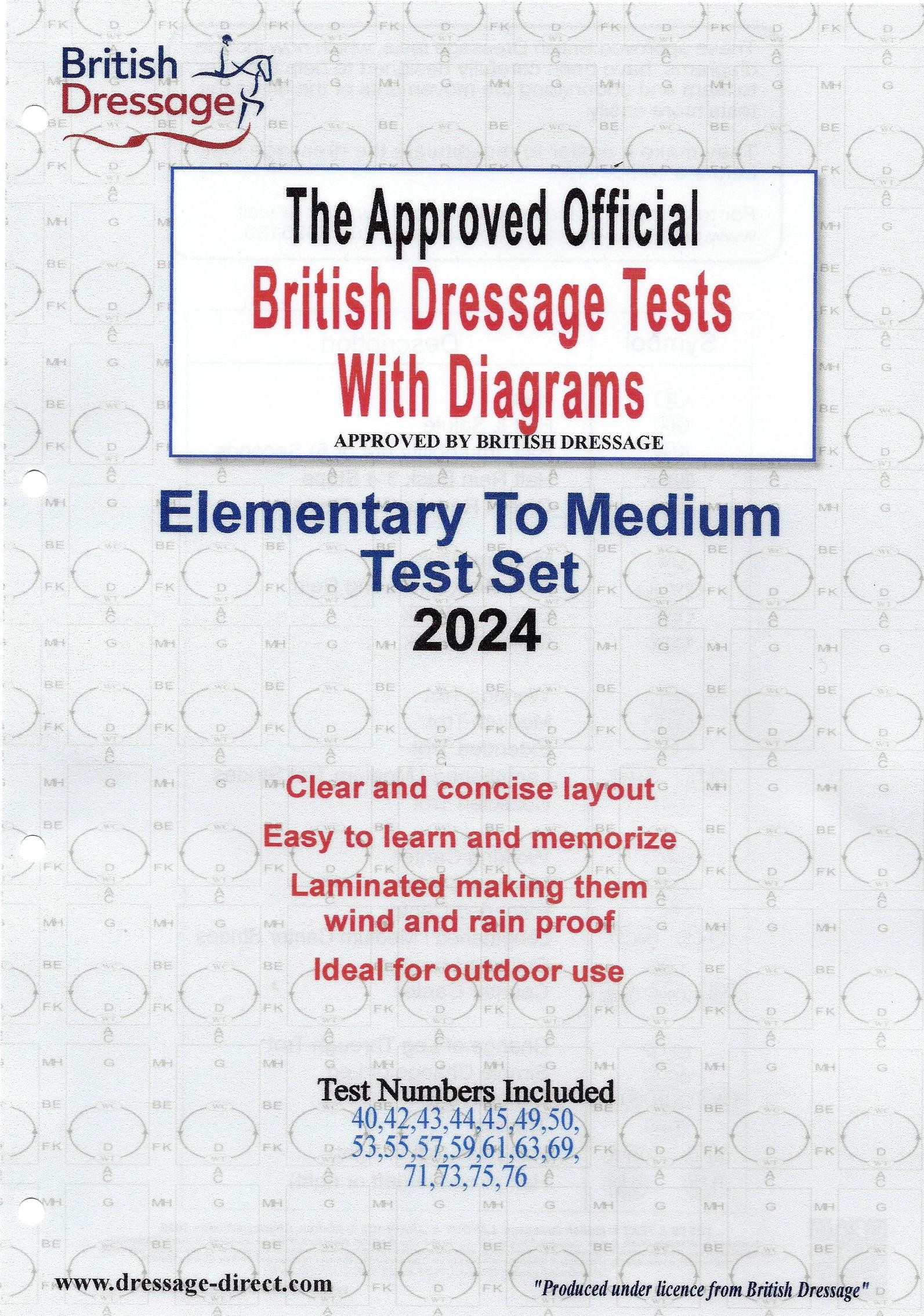 British Dressage 2024 Elementary to Medium test set with diagrams