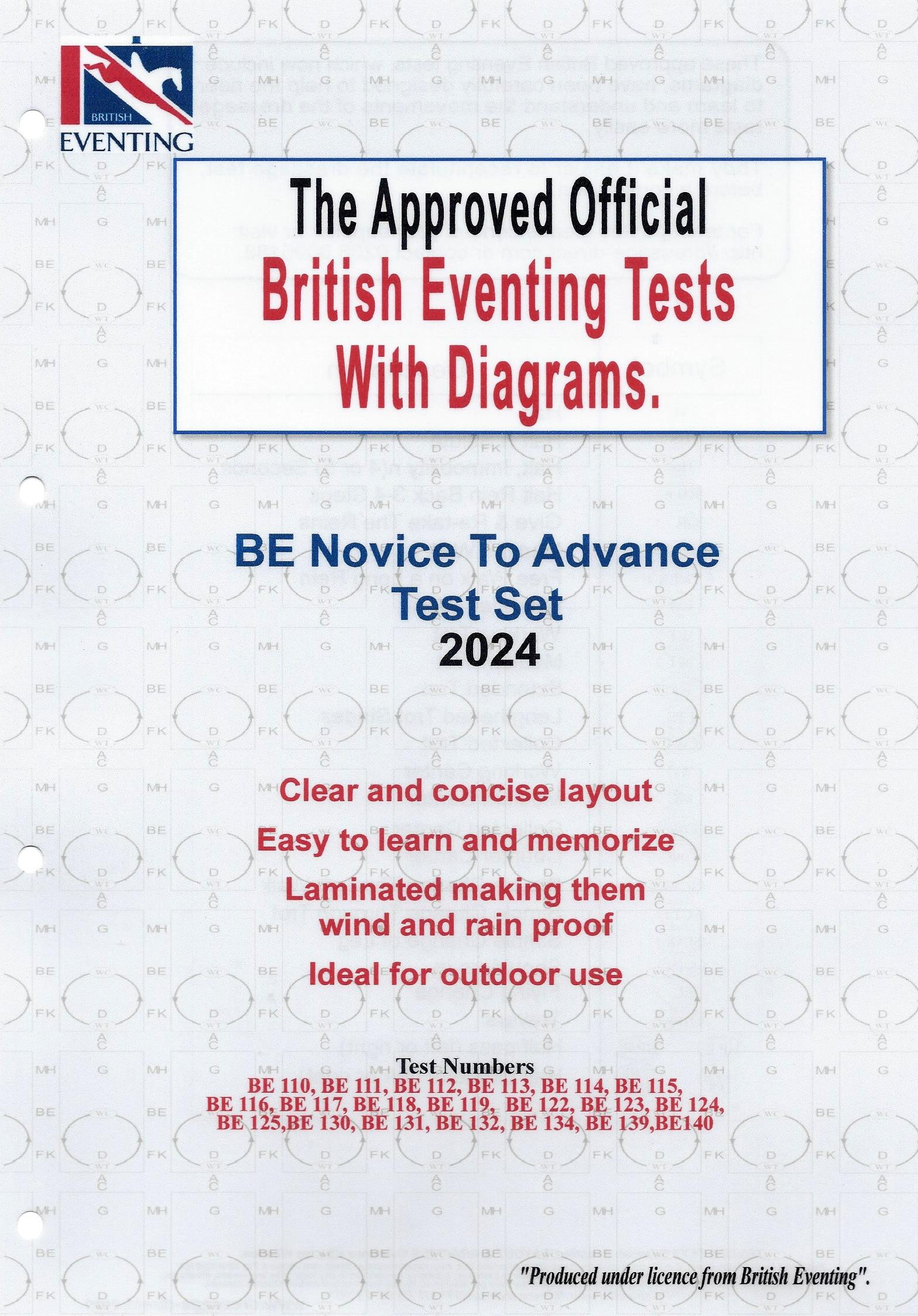 British Eventing BE 2024 Novice to Advanced Dressage Test Set with Diagrams